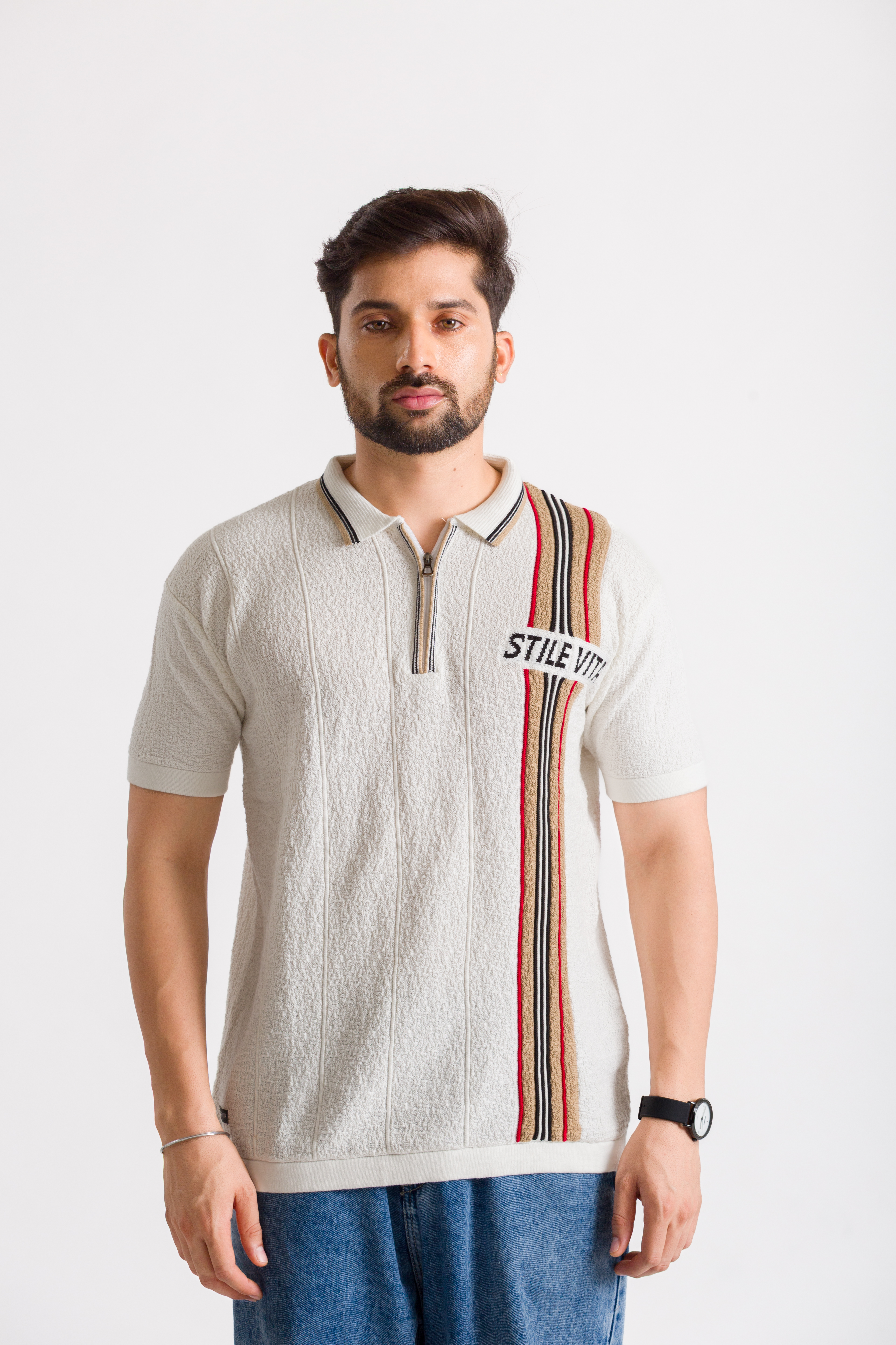 Knitted White Polo T-Shirt